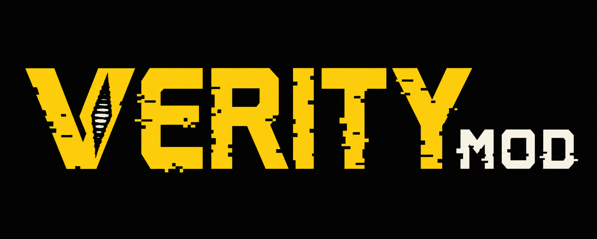 Original black and yellow Verity Mod horror logo for this independent guide